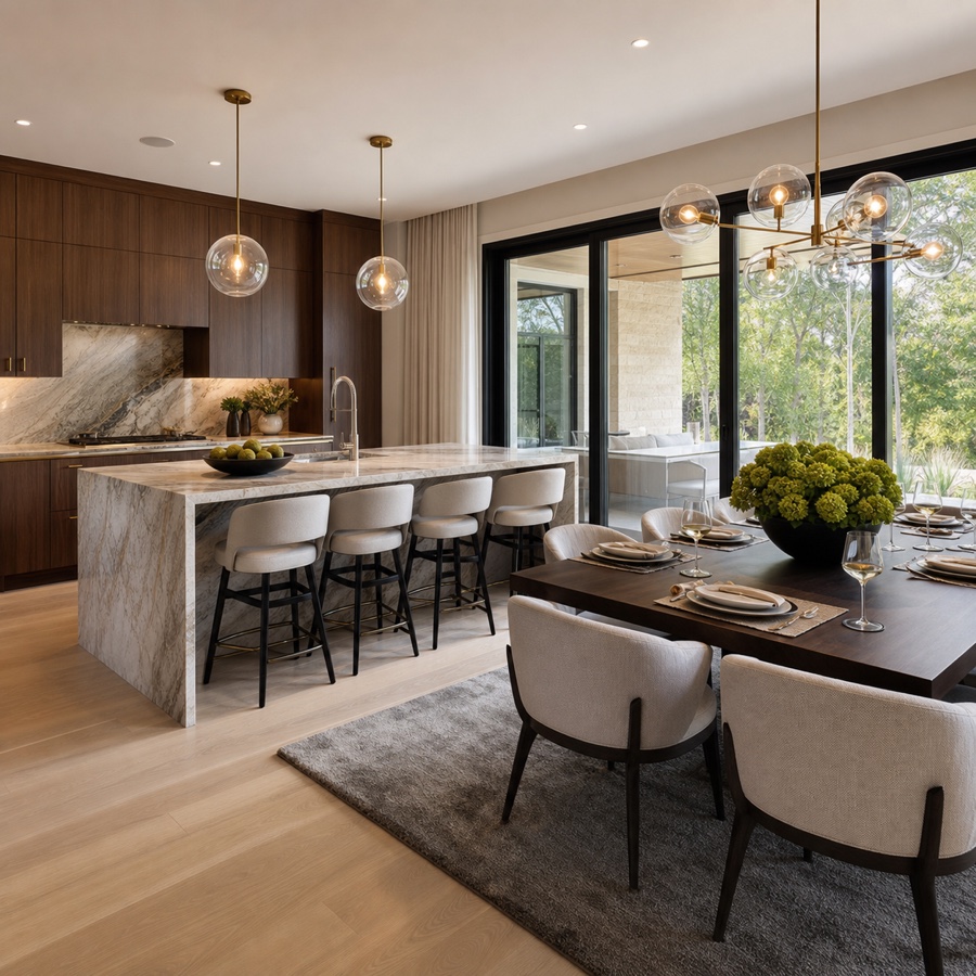 Open-plan kitchen and dining interior design project